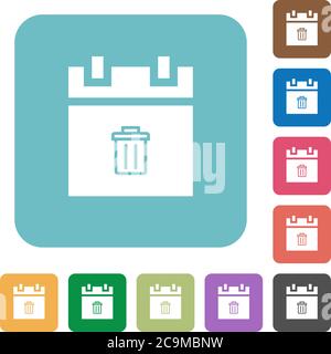 Delete schedule item white flat icons on color rounded square backgrounds Stock Vector