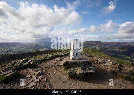 Summit of the Sugar Loaf (Y Fal) mountain looking west, Abergavenny, Brecon Beacons National Park, Monmouthshire, Wales, United Kingdom, Europe Stock Photo