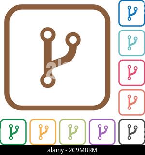 Code fork simple icons in color rounded square frames on white background Stock Vector