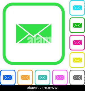 Envelope vivid colored flat icons in curved borders on white background Stock Vector