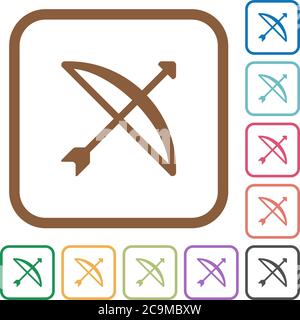 Bow with arrow simple icons in color rounded square frames on white background Stock Vector