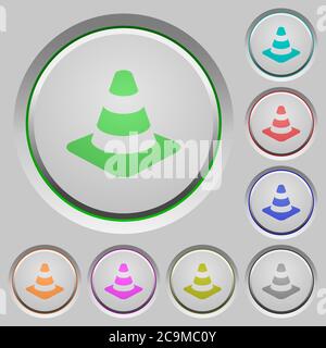 Traffic cone color icons on sunk push buttons Stock Vector