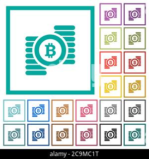 Bitcoins flat color icons with quadrant frames on white background Stock Vector
