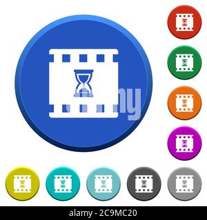 Movie processing round color beveled buttons with smooth surfaces and flat white icons Stock Vector