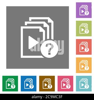 Unknown playlist flat icons on simple color square backgrounds Stock Vector