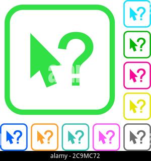 Help cursor vivid colored flat icons in curved borders on white background Stock Vector