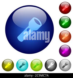 Flashlight icons on round color glass buttons Stock Vector