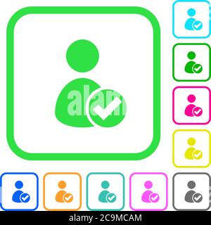 User account accepted vivid colored flat icons in curved borders on white background Stock Vector