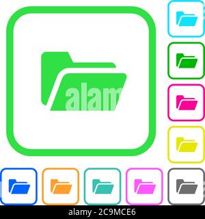 Folder open vivid colored flat icons in curved borders on white background Stock Vector