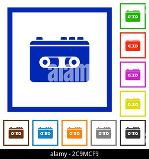 Vintage retro walkman flat color icons in square frames on white background Stock Vector