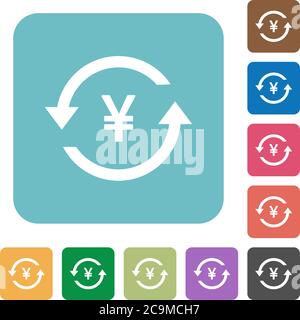 Yen pay back white flat icons on color rounded square backgrounds. 6 ...