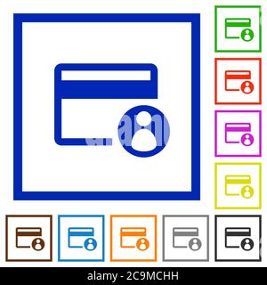 Cardholder of credit card flat color icons in square frames on white background Stock Vector
