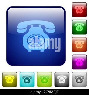 Vintage retro telephone icons in rounded square color glossy button set Stock Vector