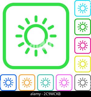 Brightness control vivid colored flat icons in curved borders on white background Stock Vector