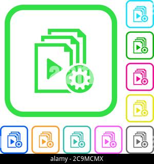 Playlist settings vivid colored flat icons in curved borders on white background Stock Vector