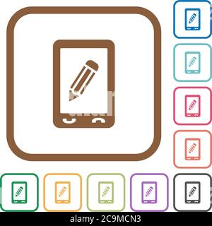Mobile memo simple icons in color rounded square frames on white background Stock Vector