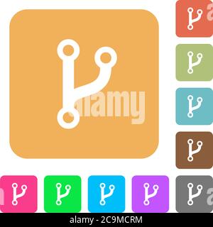 Code fork flat icons on rounded square vivid color backgrounds. Stock Vector