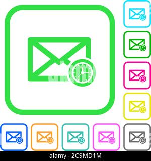 Queued mail vivid colored flat icons in curved borders on white background Stock Vector