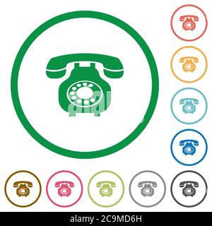 Vintage retro telephone flat color icons in round outlines on white background Stock Vector