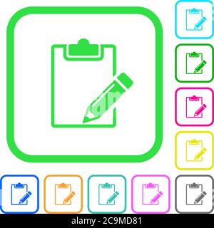 Blank notepad with pencil vivid colored flat icons in curved borders on white background Stock Vector