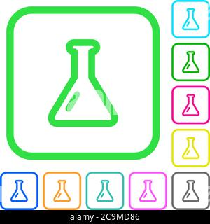Empty flask vivid colored flat icons in curved borders on white background Stock Vector