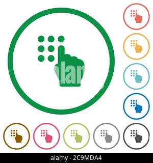 Typing security code flat color icons in round outlines on white background Stock Vector