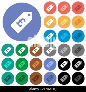 Pound price label multi colored flat icons on round backgrounds. Included white, light and dark icon variations for hover and active status effects, a Stock Vector