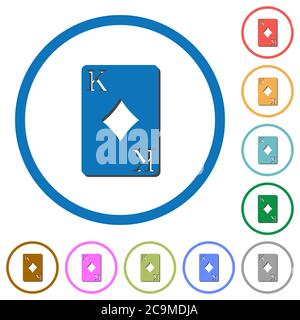 King of diamonds card flat color vector icons with shadows in round outlines on white background Stock Vector