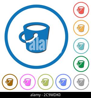 Bucket flat color vector icons with shadows in round outlines on white background Stock Vector