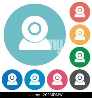 Webcam flat white icons on round color backgrounds Stock Vector