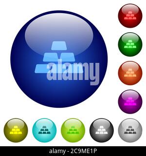 Stack of gold bars icons on round color glass buttons Stock Vector