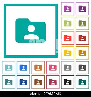 Folder owner flat color icons with quadrant frames on white background Stock Vector