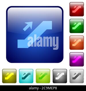 Escalator up sign icons in rounded square color glossy button set Stock Vector