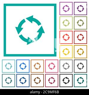 Rotate left flat color icons with quadrant frames on white background Stock Vector