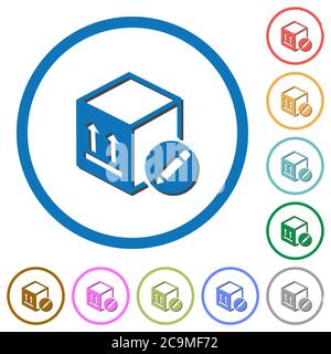 Package edit flat color vector icons with shadows in round outlines on white background Stock Vector