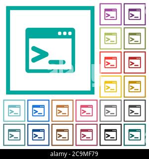 Command prompt flat color icons with quadrant frames on white background Stock Vector
