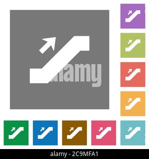 Escalator up sign flat icons on simple color square backgrounds Stock Vector