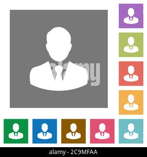 Businessman avatar flat icons on simple color square backgrounds Stock Vector