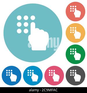 Typing security code flat white icons on round color backgrounds Stock Vector