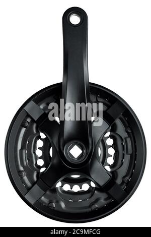 Bike crankset and chain ring isolated on white. Stock Photo