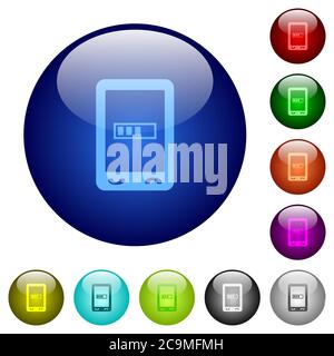 Mobile processing icons on round color glass buttons Stock Vector