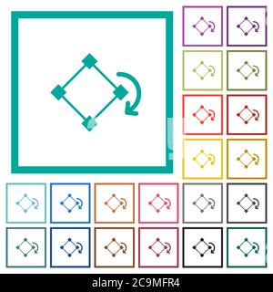 Rotate element flat color icons with quadrant frames on white background Stock Vector