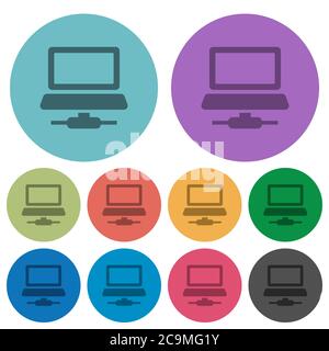 Network computer darker flat icons on color round background Stock Vector