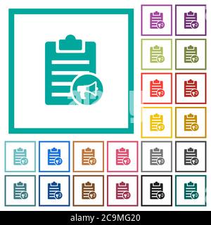 Note reading aloud flat color icons with quadrant frames on white background Stock Vector