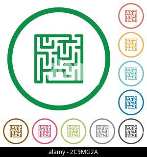 Labyrinth flat color icons in round outlines on white background Stock Vector