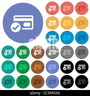 Credit card verified multi colored flat icons on round backgrounds. Included white, light and dark icon variations for hover and active status effects Stock Vector