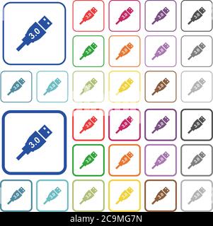 High speed USB color flat icons in rounded square frames. Thin and thick versions included. Stock Vector