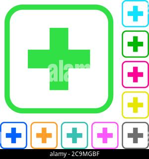 Add new item vivid colored flat icons in curved borders on white background Stock Vector