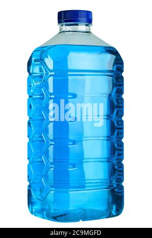 Plastic canister with nonfreezing liquid for washing of windows, isolated on a white background. Stock Photo