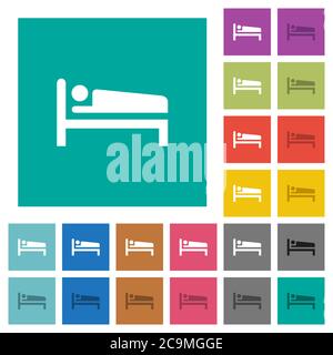 Sleeping man multi colored flat icons on plain square backgrounds. Included white and darker icon variations for hover or active effects. Stock Vector